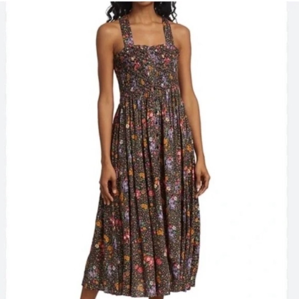 Bytimo Smocked Bodice Floral Midi Sundress Xs